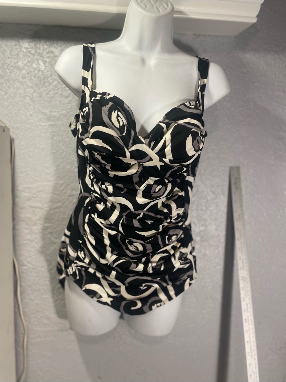 Black & Cream Floral One-Piece Swimsuit with Tummy Control